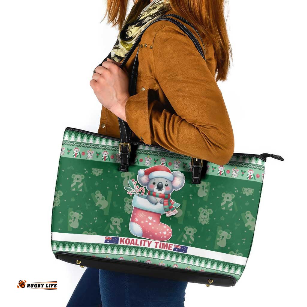 Aussie Koala Leather Tote Bag Merry Christmas
