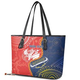 Custom Dragons And Cowboys Rugby Leather Tote Bag Aboriginal Mix Polynesian Pattern