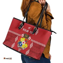 Custom Tonga Rugby 2024 Leather Tote Bag Go Champions Ikale Tahi Ngatu Pattern