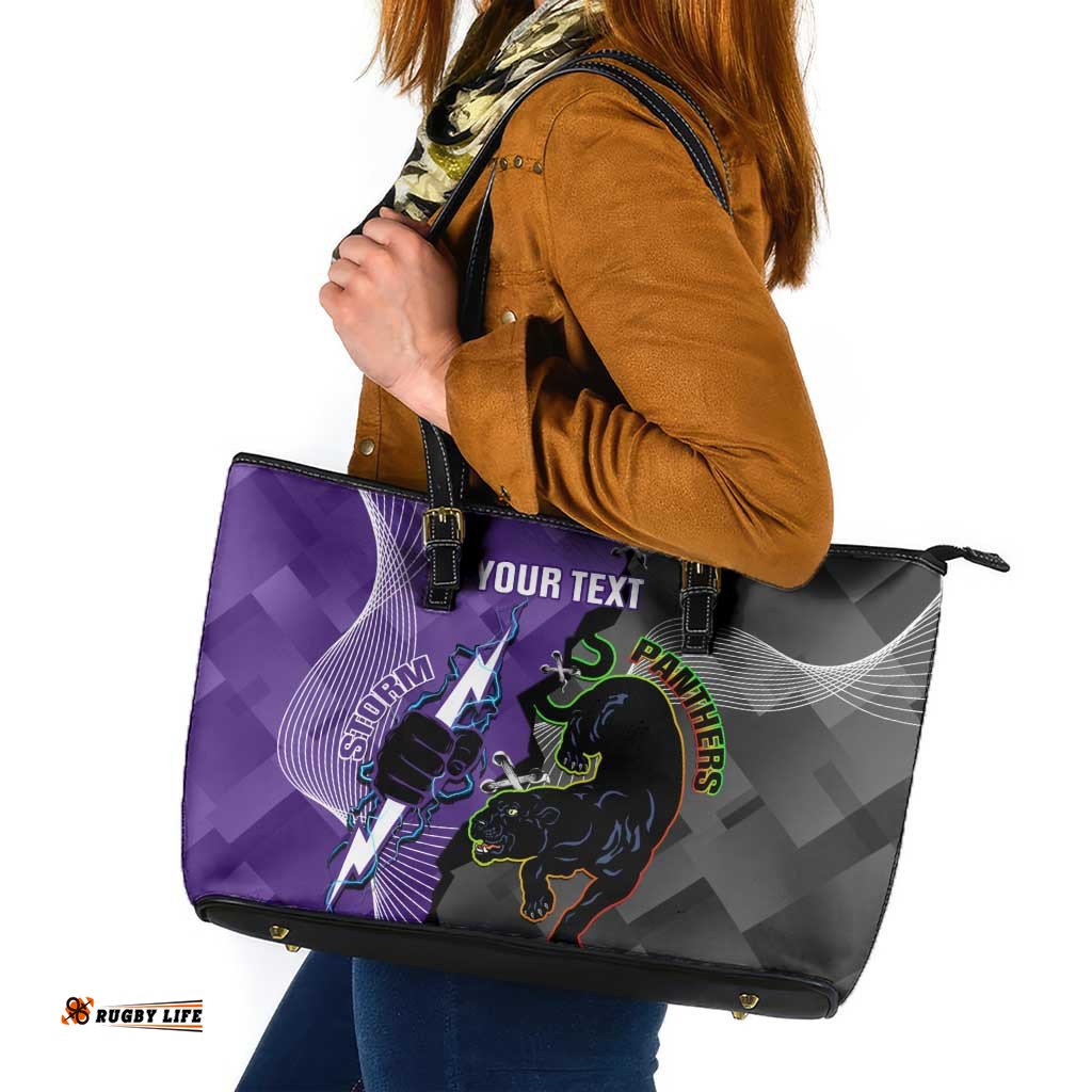 Personalised Storm And Panthers Rugby 2024 Leather Tote Bag Go Champions Grand Final Dynamic Style