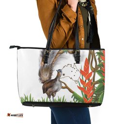 Australia Superb Lyrebird Leather Tote Bag Aussie Map - Rainforest Vibes