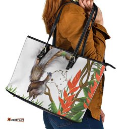 Australia Superb Lyrebird Leather Tote Bag Aussie Map - Rainforest Vibes