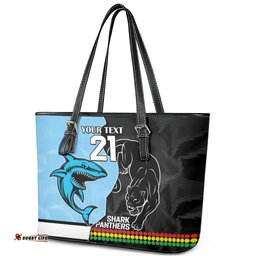 NRL Panthers-Shark Mascot Custom Leather Tote Bag Cracked Metal Style