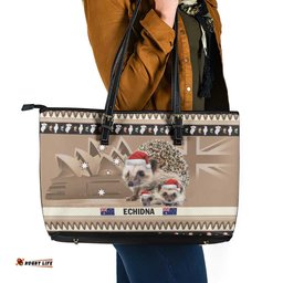 Aussie Echidna Leather Tote Bag Merry Christmas