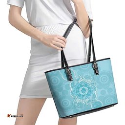 Blue Australia Lizard With Aboriginal Art Leather Tote Bag