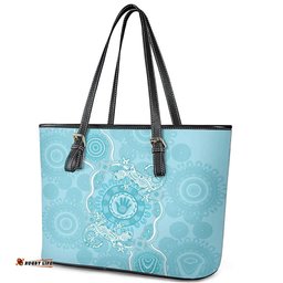Blue Australia Lizard With Aboriginal Art Leather Tote Bag