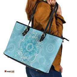 Blue Australia Lizard With Aboriginal Art Leather Tote Bag