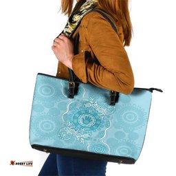 Blue Australia Lizard With Aboriginal Art Leather Tote Bag