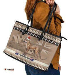 Aussie Tasmanian Tiger Leather Tote Bag Merry Christmas