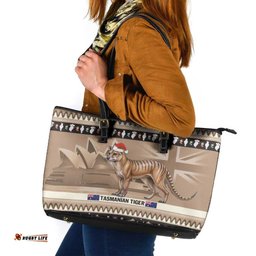 Aussie Tasmanian Tiger Leather Tote Bag Merry Christmas