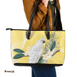 Australia Cacatua Galerita Leather Tote Bag Sulphur-Crested Cockatoo - Aboriginal Art