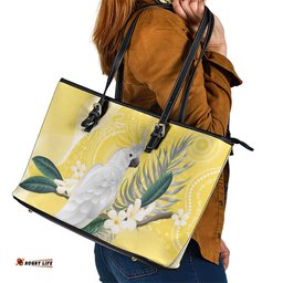 Australia Cacatua Galerita Leather Tote Bag Sulphur-Crested Cockatoo - Aboriginal Art