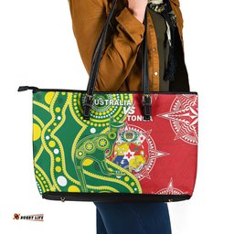 Tonga Australia Rugby Leather Tote Bag Kangaroos And Tonga Mate Maa Together