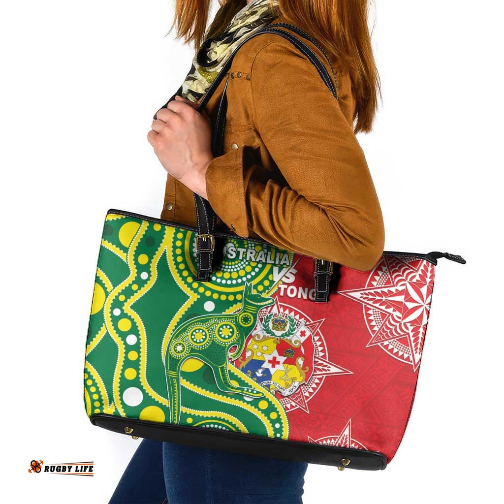 Tonga Australia Rugby Leather Tote Bag Kangaroos And Tonga Mate Maa Together