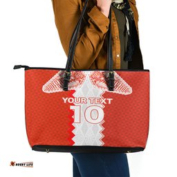 Custom Tonga Rugby Leather Tote Bag Ikale Tahi Ngatu Tribal Pattern
