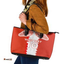 Custom Tonga Rugby Leather Tote Bag Ikale Tahi Ngatu Tribal Pattern