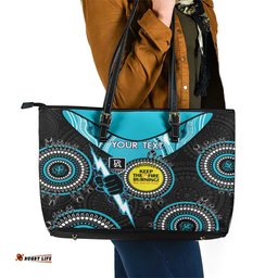 Custom AFL Power NAIDOC Week Leather Tote Bag Keep The Fire Burning Indigenous Art