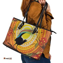 Australia Superb Lyrebird Leather Tote Bag Aboriginal Art