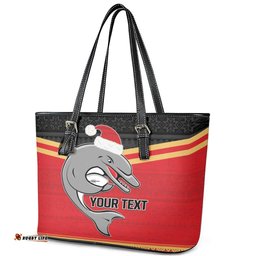 NRL Dolphins Mascot Christmas Personalised Leather Tote Bag Black Style