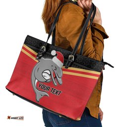 NRL Dolphins Mascot Christmas Personalised Leather Tote Bag Black Style