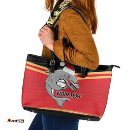 NRL Dolphins Mascot Christmas Personalised Leather Tote Bag Black Style