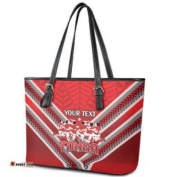 Custom Tonga Rugby Leather Tote Bag Tonga Sipi Tau Ngatu Tribal Pattern