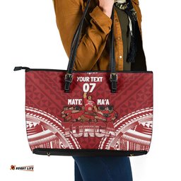 Personalized Mate Maa Tonga Rugby Leather Tote Bag Ofa Atu Tonga