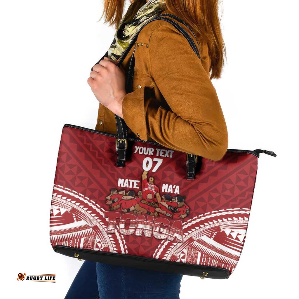 Personalized Mate Maa Tonga Rugby Leather Tote Bag Ofa Atu Tonga
