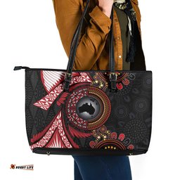 Tonga and Australia Together Leather Tote Bag Ngatu Art Tribal Aboriginal Tattoo Pattern