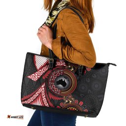 Tonga and Australia Together Leather Tote Bag Ngatu Art Tribal Aboriginal Tattoo Pattern