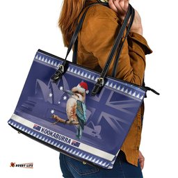 Aussie Kookaburra Leather Tote Bag Merry Christmas Blue Style