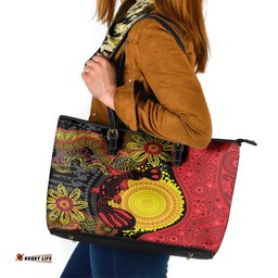 Platypus Aboriginal Art Style Leather Tote Bag