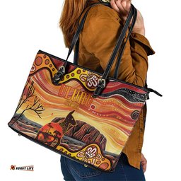 Northern Territory Uluru Leather Tote Bag Ayers Rock Kangaroo Aboriginal Art