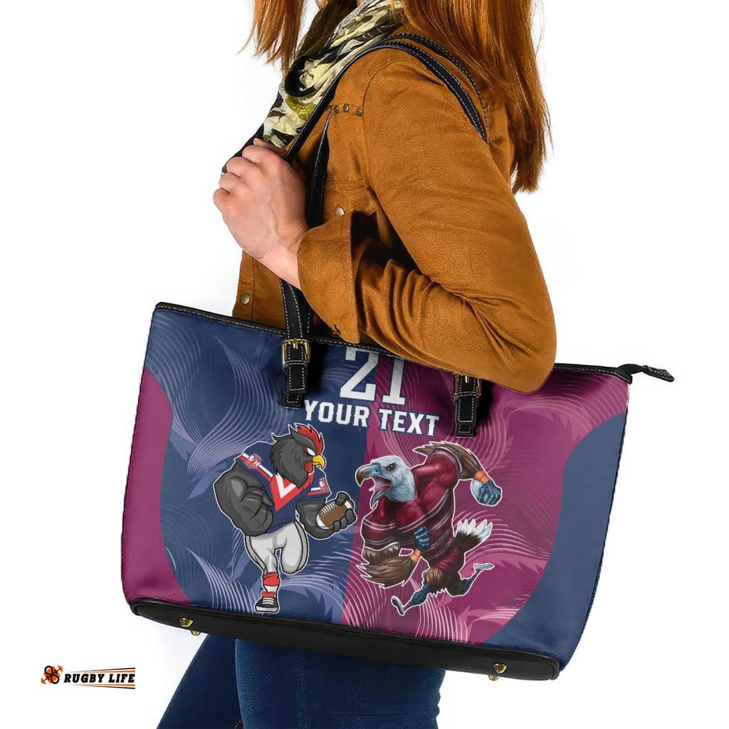 Roosters-Sea Eagles Rugby Custom Leather Tote Bag Half Grunge Style
