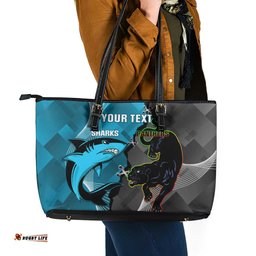 Custom NRL Panthers And Sharks Rugby 2024 Leather Tote Bag Go Champions Dynamic Version