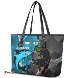 Custom NRL Panthers And Sharks Rugby 2024 Leather Tote Bag Go Champions Dynamic Version