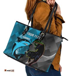 Custom NRL Panthers And Sharks Rugby 2024 Leather Tote Bag Go Champions Dynamic Version