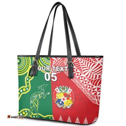 Custom Tonga XIII And Australia Kangaroos Leather Tote Bag Mate Maa Tongan Ngatu With Aboriginal