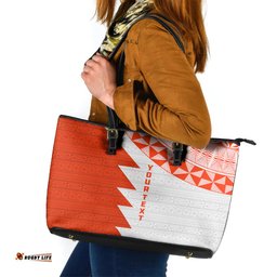 Custom Tonga Rugby Leather Tote Bag Ikale Tahi Ngatu Tribal Pattern Half Style