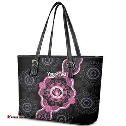 Personalised Australia Breast Cancer Leather Tote Bag Brave Strong Aboriginal Art