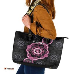Personalised Australia Breast Cancer Leather Tote Bag Brave Strong Aboriginal Art