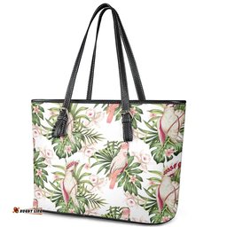 Australia Pink Cockatoo Leather Tote Bag Aussie Orchids - Seamless Pattern