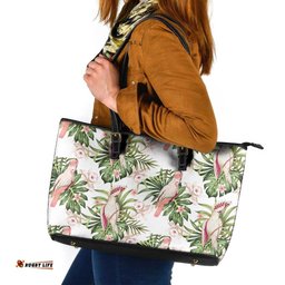 Australia Pink Cockatoo Leather Tote Bag Aussie Orchids - Seamless Pattern