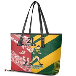 Australia-Tonga Rugby Pacific Custom Leather Tote Bag The Kangaroos and Mate Ma'a Tonga