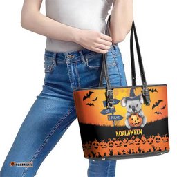 Happy Koalaween Leather Tote Bag Koala Ghost Trick or Treat
