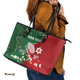 Custom Tonga And Australia Rugby Leather Tote Bag Mate Maa Tongan Ngatu Mix Kangaroos Aboriginal