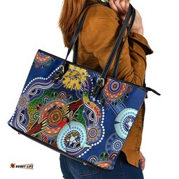 Custom NAIDOC Week 2024 West Coast Eagles Leather Tote Bag Australia Aboriginal Dot Painting