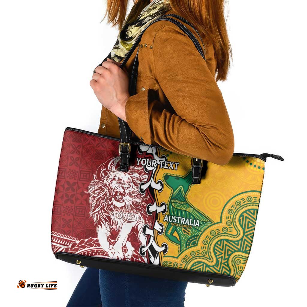 Mate Ma'a Tonga Vs Australia Rugby Personalized Leather Tote Bag Special Mascots