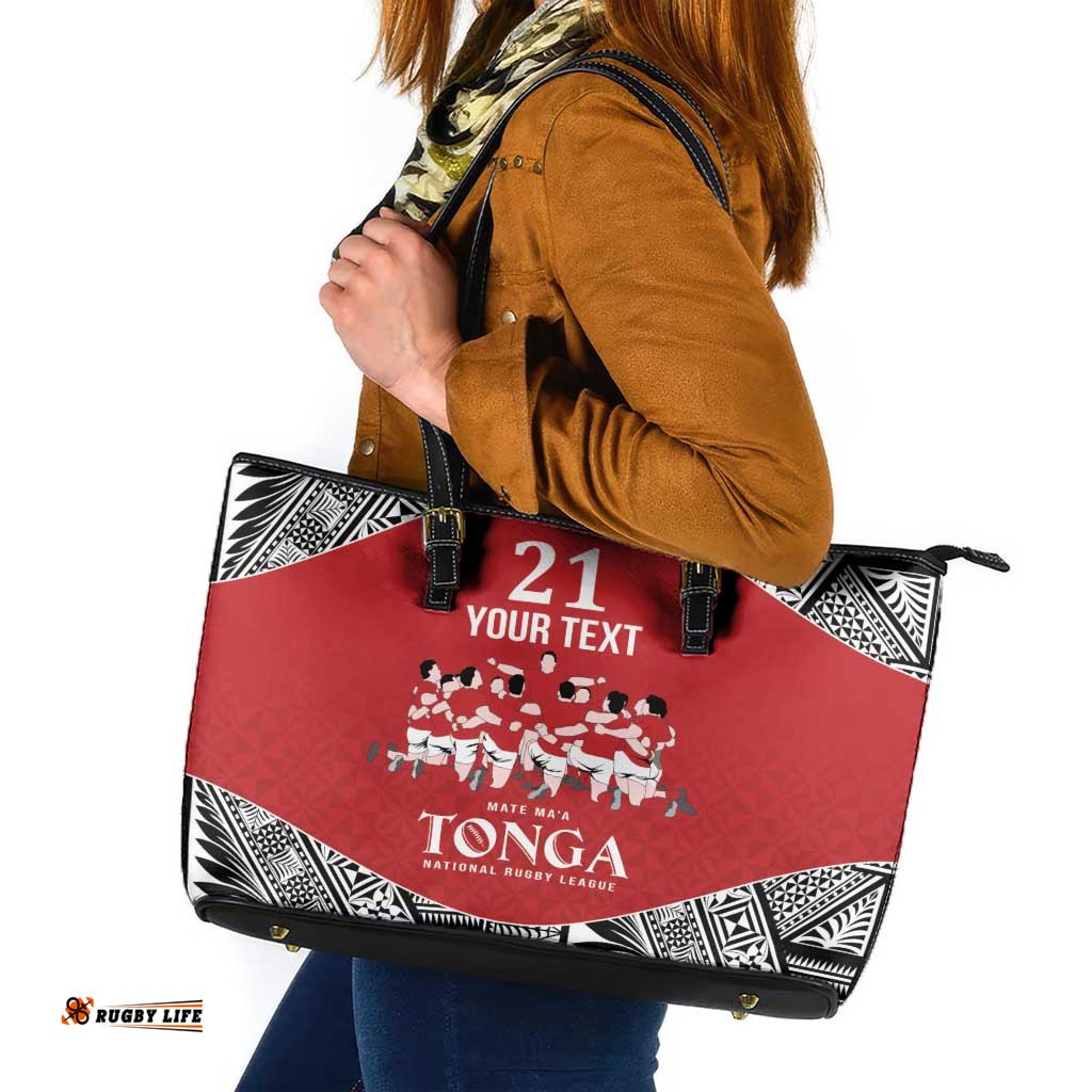 Custom Tonga Rugby Mate Ma'a Leather Tote Bag Tonga XIII Make History Pacific Champions