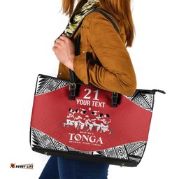Custom Tonga Rugby Mate Ma'a Leather Tote Bag Tonga XIII Make History Pacific Champions